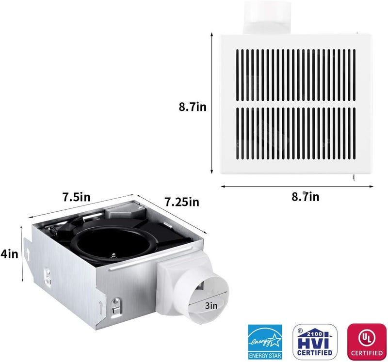 VENTECHLATION Bathroom Exhaust Fan, 50 CFM,1.0 Sone DC Motor,Quiet Bathroom Fan with No Attic access Needed Installation, Ceiling Mounted,Energy Star Certified Ventilation Fan, 3inch Duct,White - Image 3